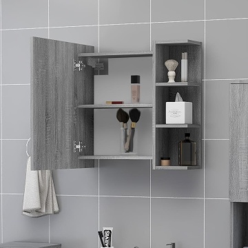 Dulap baie cu oglindă gri sonoma 62,5x20,5x64 cm lemn compozit - Img 3