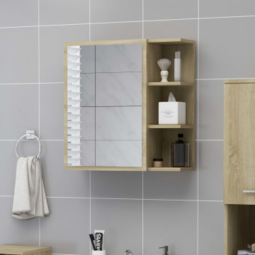 Dulap baie cu oglindă, stejar Sonoma, 62,5x20,5x64 cm PAL - Img 1