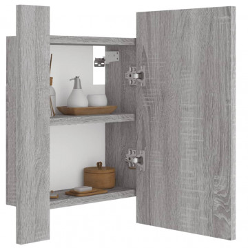 Dulap cu oglindă cu LED de baie, gri sonoma, 40x12x45 cm, lemn - Img 6
