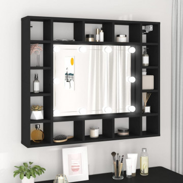 Dulap cu oglindă cu LED, negru, 91x15x76,5 cm - Img 1