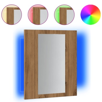 Dulap cu oglindă de baie LED stejar artizanal 40x12x45 cm, lemn - Img 2