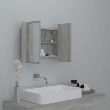 Dulap cu oglindă & LED gri sonoma 60x12x45 cm lemn compozit - Img 5