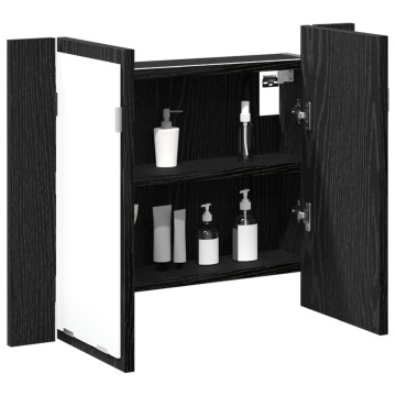 Dulap cu Oglindă LED pentru Baie Negru Stejar 60x12x45 cm din Lemn prelucrat - Img 3