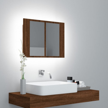 Dulap cu oglindă & LED stejar maro 60x12x45 cm lemn compozit - Img 1
