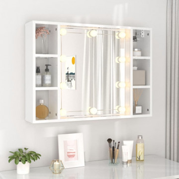 Dulap cu oglindă și LED, alb extralucios, 76x15x55 cm - Img 4