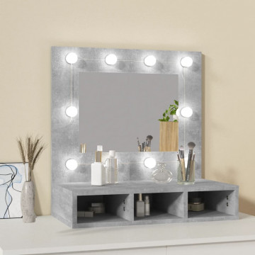 Dulap cu oglindă și LED, gri beton, 60x31,5x62 cm - Img 3