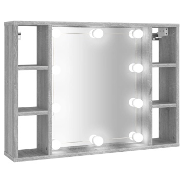 Dulap cu oglindă și LED, gri sonoma, 76x15x55 cm - Img 2
