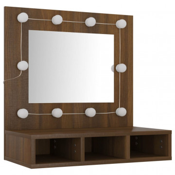 Dulap cu oglindă și LED, stejar maro, 60x31,5x62 cm - Img 4