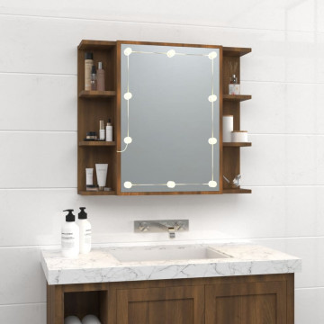 Dulap cu oglindă și LED, stejar maro, 70x16,5x60 cm - Img 3