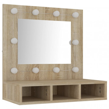 Dulap cu oglindă și LED, stejar sonoma, 60x31,5x62 cm - Img 4