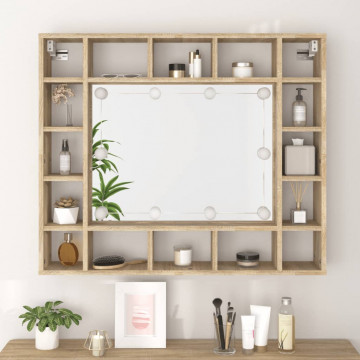 Dulap cu oglindă și LED, stejar sonoma, 91x15x76,5 cm - Img 8