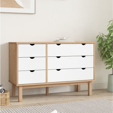 Dulap cu sertar OTTA maro/alb, 111x43x73,5 cm, lemn masiv pin - Img 1