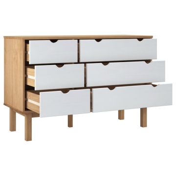 Dulap cu sertar OTTA maro/alb, 111x43x73,5 cm, lemn masiv pin - Img 4