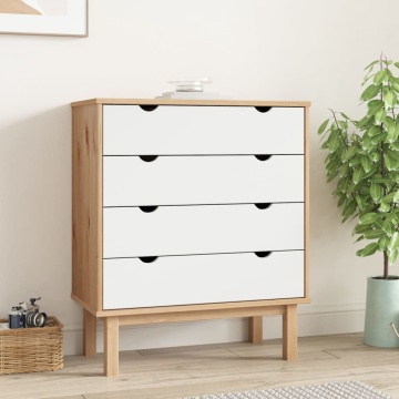 Dulap cu sertar OTTA, maro/alb, 76,5x39,5x90 cm, lemn masiv pin - Img 1
