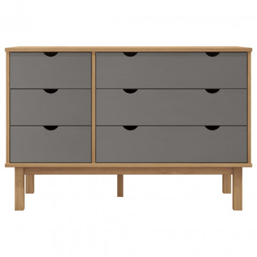 Dulap cu sertar OTTA maro/gri, 111x43x73,5 cm, lemn masiv pin - Img 3