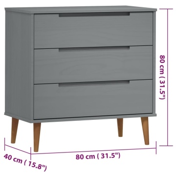 Dulap cu sertare „MOLDE”, gri, 80x40x80 cm, lemn masiv de pin - Img 11