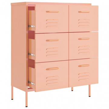 Dulap cu sertare, roz, 80x35x101,5 cm, oțel - Img 5