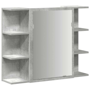 Dulap de baie cu oglindă, gri beton, 80 x 20,5 x 64 cm, PAL - Img 2