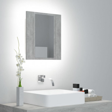 Dulap de baie cu oglindă & LED, gri beton, 40x12x45 cm acril - Img 1