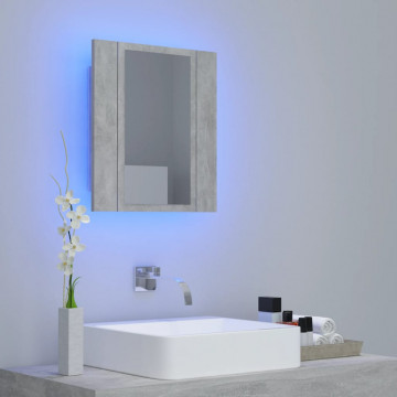 Dulap de baie cu oglindă & LED, gri beton, 40x12x45 cm acril - Img 3