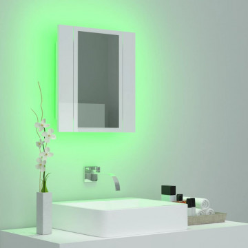 Dulap de baie cu oglindă și LED, alb extralucios 40x12x45 acril - Img 8