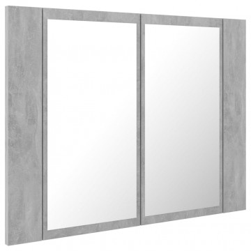 Dulap de baie cu oglindă și LED, gri beton, 60x12x45 cm - Img 7