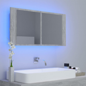 Dulap de baie cu oglindă și LED, gri beton, 90x12x45 cm - Img 3