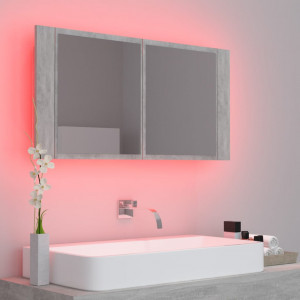 Dulap de baie cu oglindă și LED, gri beton, 90x12x45 cm - Img 8