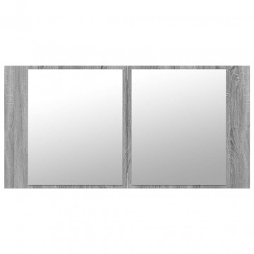 Dulap de baie cu oglindă și LED gri sonoma, 90x12x45 cm, acril - Img 6