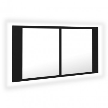 Dulap de baie cu oglindă și LED, negru, 90x12x45 cm acril - Img 2