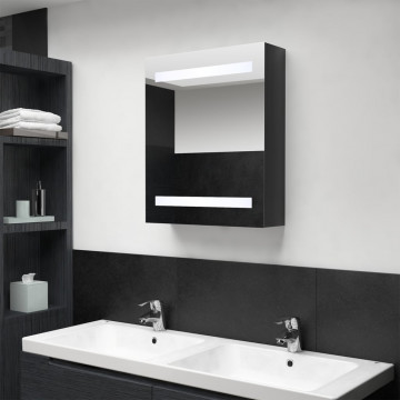 Dulap de baie cu oglindă și LED, negru strălucitor, 50x14x60 cm - Img 1