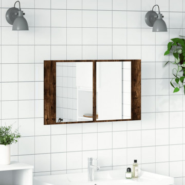 Dulap de baie cu oglindă și LED, stejar fumuriu, 80x12x45 acril - Img 3