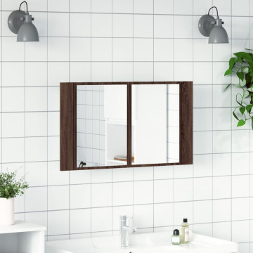 Dulap de baie cu oglindă și LED stejar maro, 80x12x45 cm, acril - Img 3