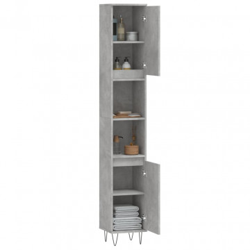 Dulap de baie, gri beton, 30x30x190 cm, lemn prelucrat - Img 4