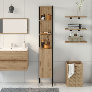 Dulap de Baie Stejar Artisan 33x33x185,5 cm Lemn Prelucrat - Img 4
