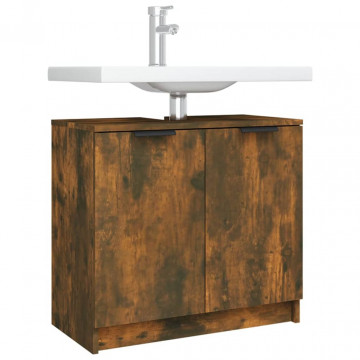 Dulap de baie, stejar fumuriu, 64,5x33,5x59 cm, lemn prelucrat - Img 8