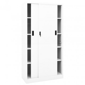 Dulap de birou cu ușă glisantă, alb, 90x40x180 cm, oțel - Img 2