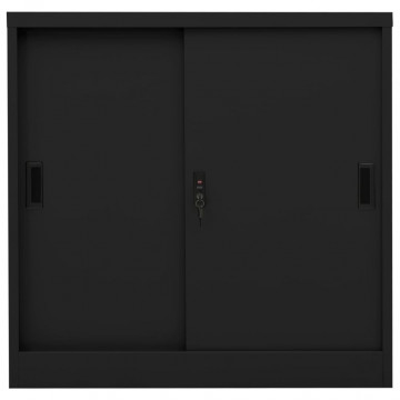 Dulap de birou cu ușă glisantă, negru, 90x40x90 cm, oțel - Img 2