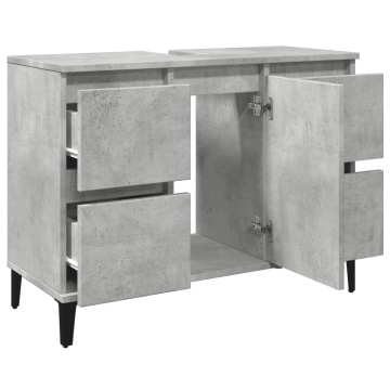 Dulap de chiuvetă, gri beton, 80x33x60 cm, lemn prelucrat - Img 8