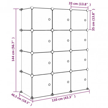 Dulap de depozitare cub pentru copii, 12 cuburi, roz, PP - Img 7