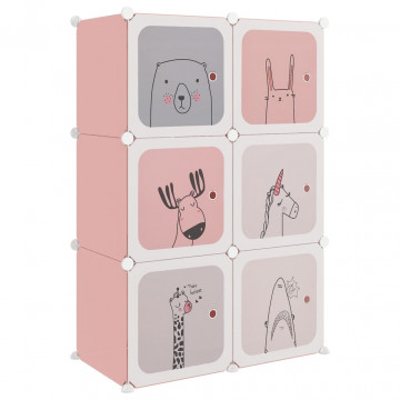 Dulap de depozitare cub pentru copii, 6 cuburi, roz, PP - Img 2