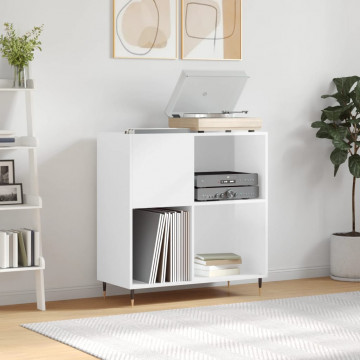 Dulap de discuri alb extralucios 84,5x38x89 cm lemn compozit - Img 1