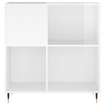 Dulap de discuri alb extralucios 84,5x38x89 cm lemn compozit - Img 4