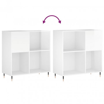 Dulap de discuri alb extralucios 84,5x38x89 cm lemn compozit - Img 6