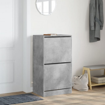 Dulap de pantofi 2 sertare rabatabile, gri beton, 60x42x108 cm - Img 3