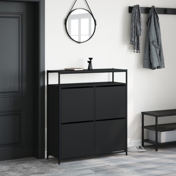Dulap de pantofi cu 4 sertare rabatabile, negru, 100x34x112 cm - Img 3