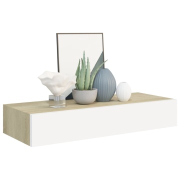 Dulap de perete cu sertar, stejar și alb, 60x23,5x10 cm, MDF - Img 3