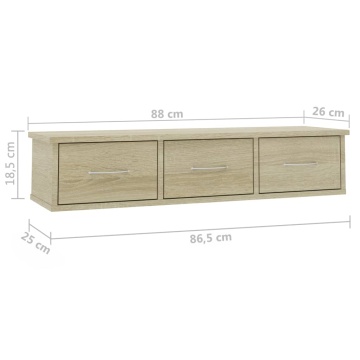 Dulap de perete cu sertare, stejar Sonoma, 88x26x18,5 cm, PAL - Img 6