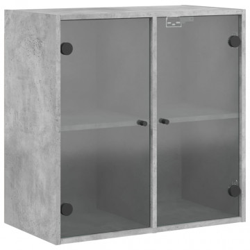 Dulap de perete cu uși din sticlă, gri beton, 68x37x68,5 cm - Img 2