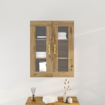 Dulap de perete cu uși din sticlă Stejar artizanal 69,5x34x90 cm - Img 4